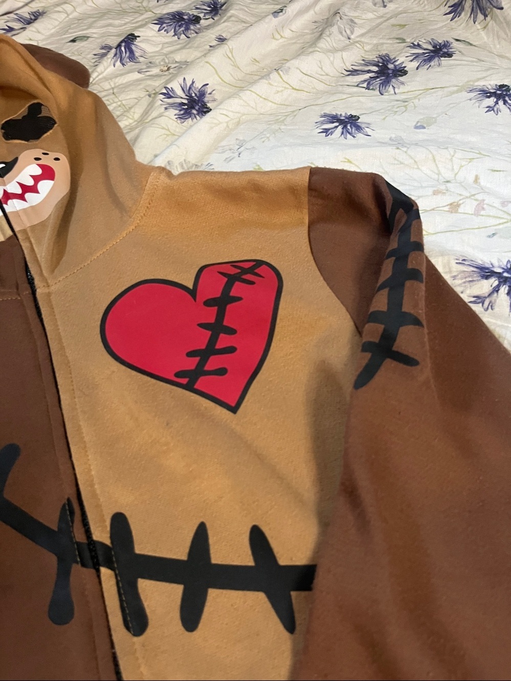 Neon Buddha Teddy Bear "Peepin and Creepin" Patchwork Hoodie - Picture 9 of 15